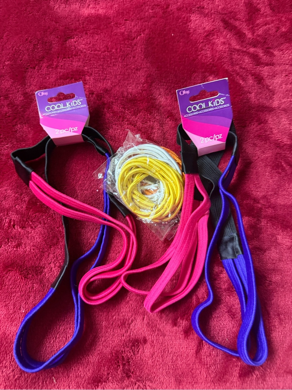 Cool Kids 2pc Pink & Purple Headband Set with Yellow Hair Ties 15